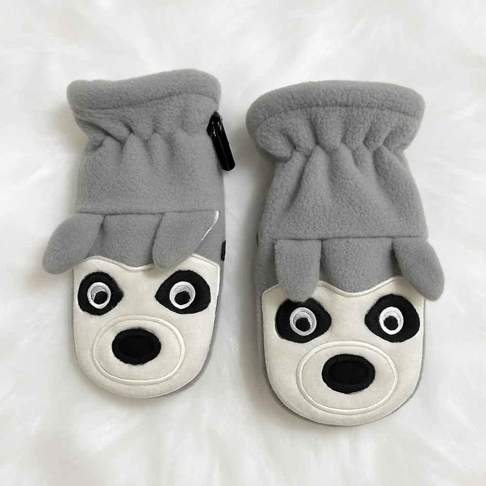 The Children's Place Gray Husky Dog Fleece Mittens  Size L (2-4 Years)